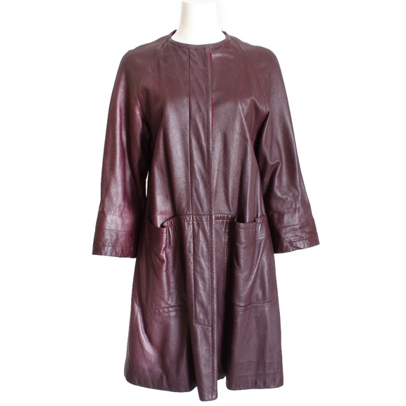 70s Bonnie Cashin For Sills Coat Burgundy Leather Pouch Pockets Lord & Taylor - Picture 1 of 10
